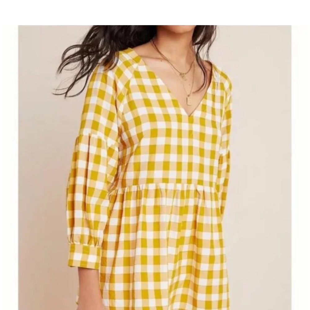 Anthropologie Maeve gingham top yellow tunic